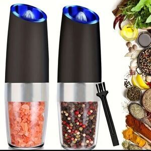 Electric Gravity Salt and Pepper Mill, Grinder Set 2 with‎ Blue Light